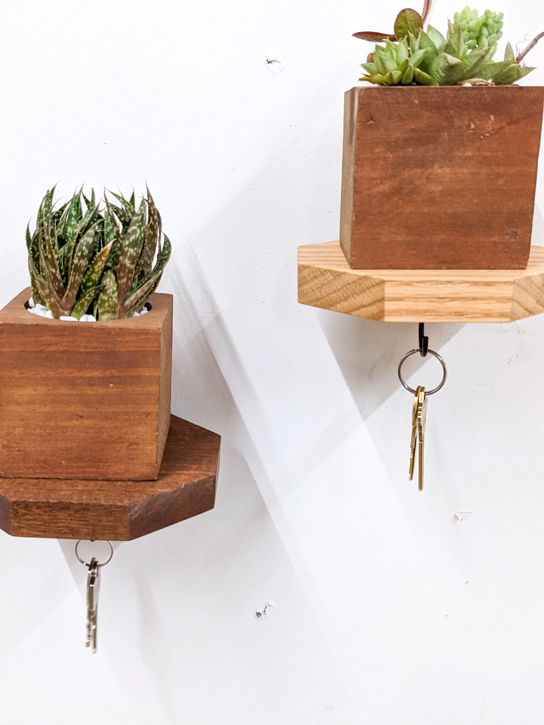 Mahogany Octagon Shelf with Key Hooks - Image 4