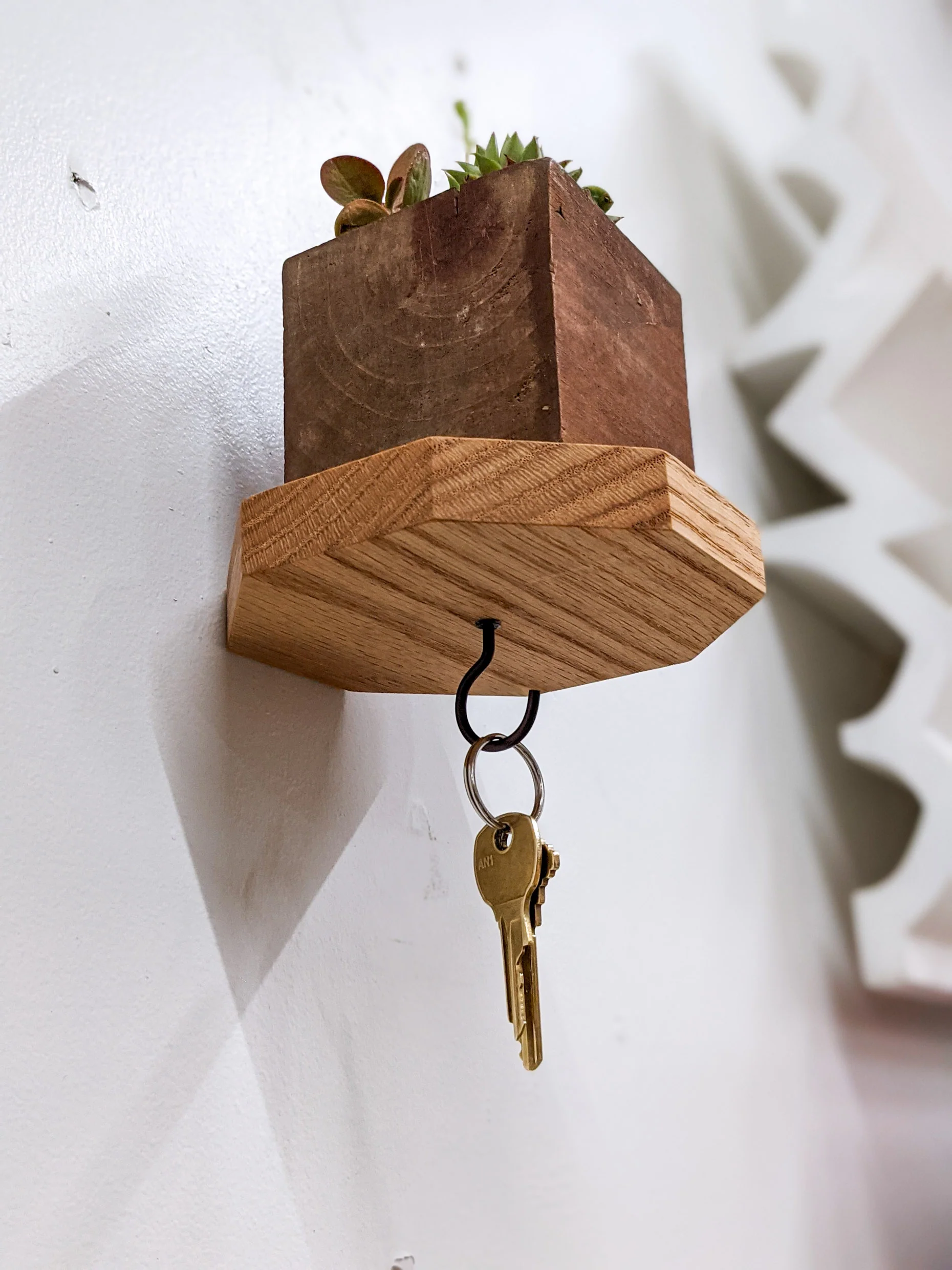 Mahogany Octagon Shelf with Key Hooks - Image 6