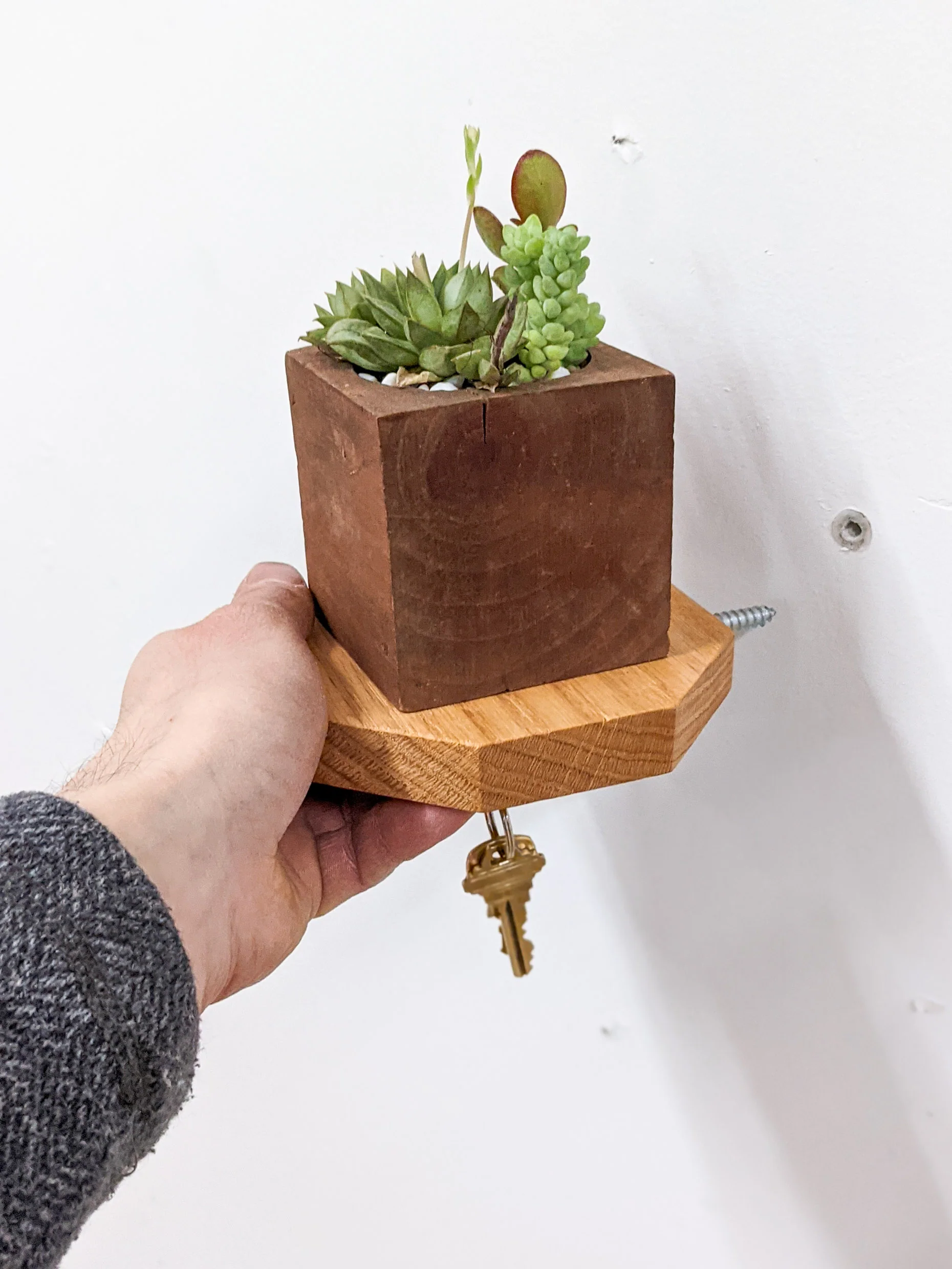 Mahogany Octagon Shelf with Key Hooks - Image 9