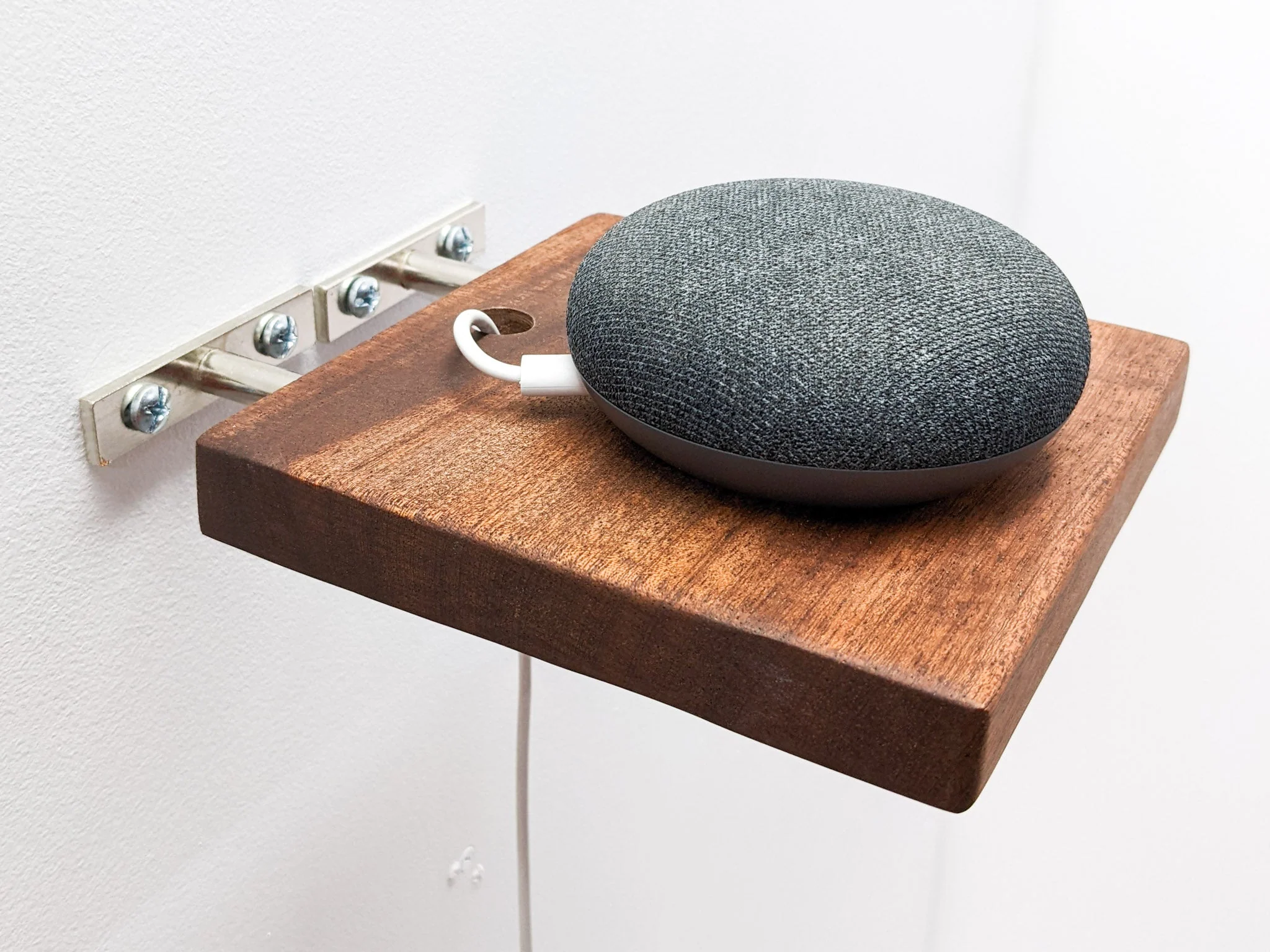 Oak Floating Shelf with Cord Hole - Image 3