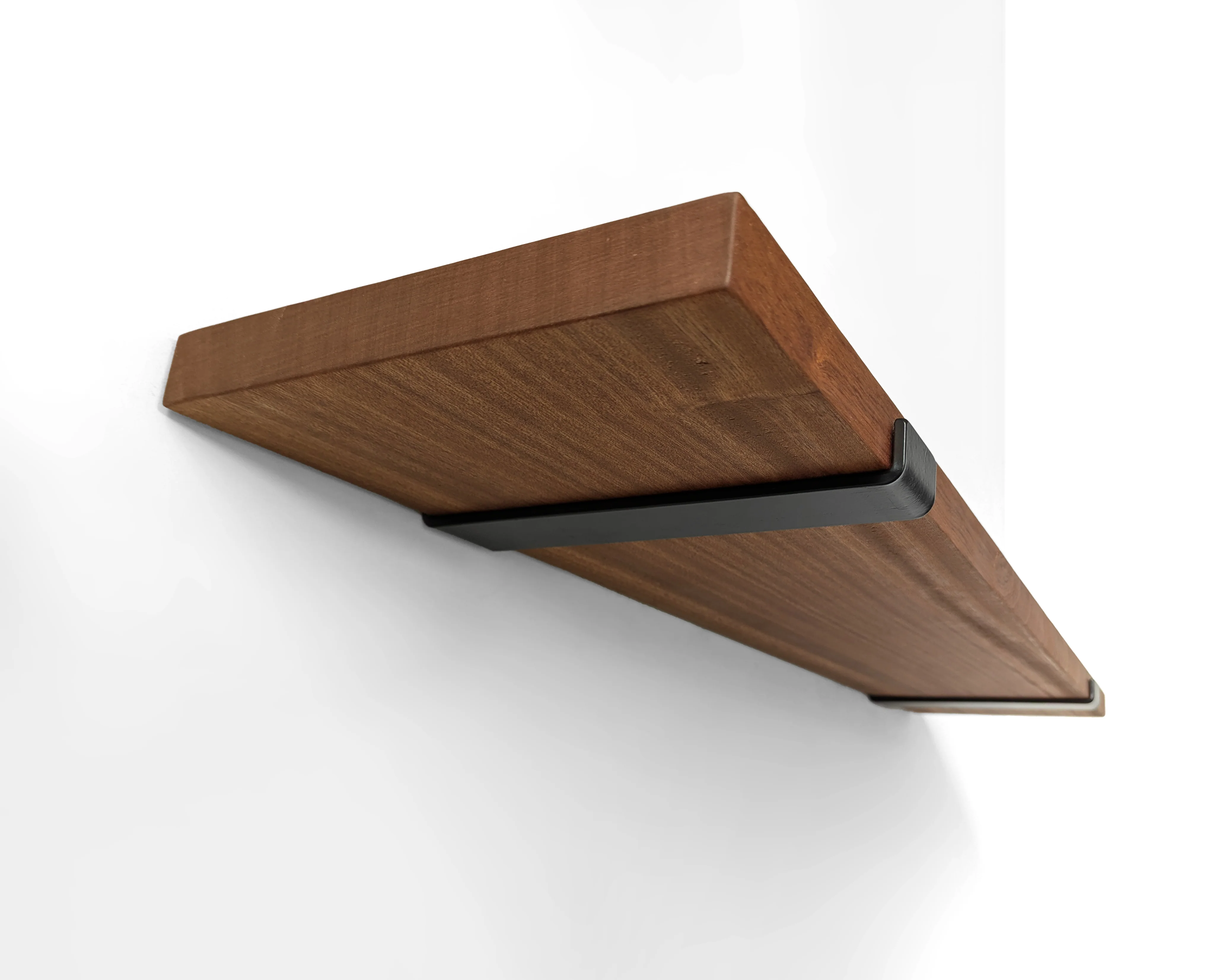 Thick Mahogany Shelf with Black Steel J Brackets - Image 4