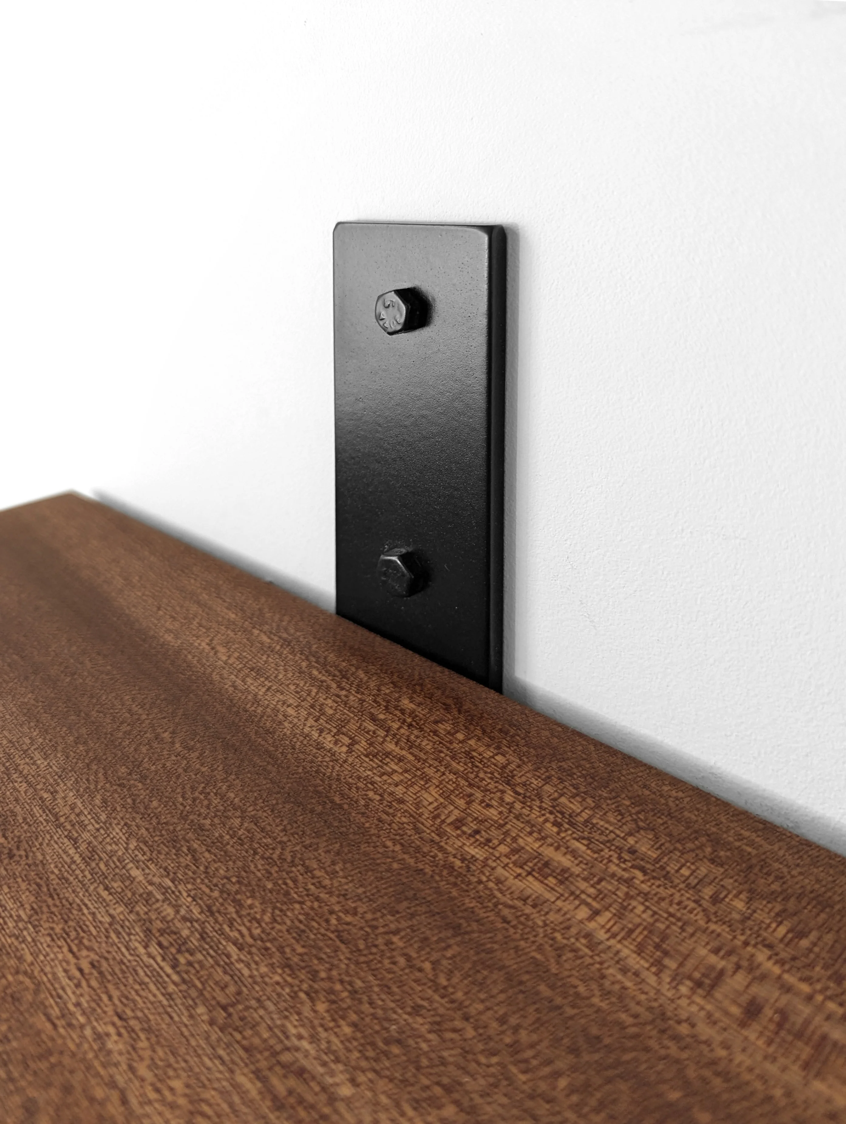 Thick Mahogany Shelf with Black Steel J Brackets - Image 6