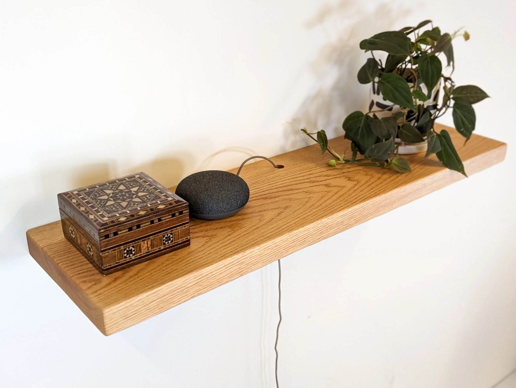 Thick Oak Floating Shelf with Grommet Hole - Image 3